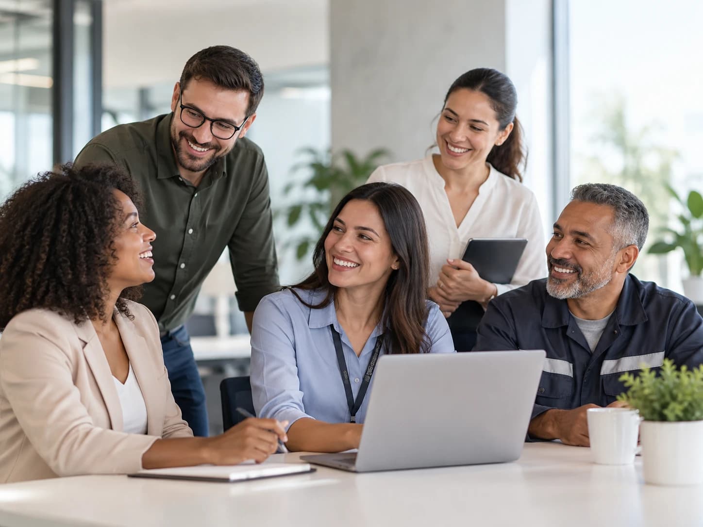 Equipe reunida em uma mesa de escritório, fotografia ilustrativa