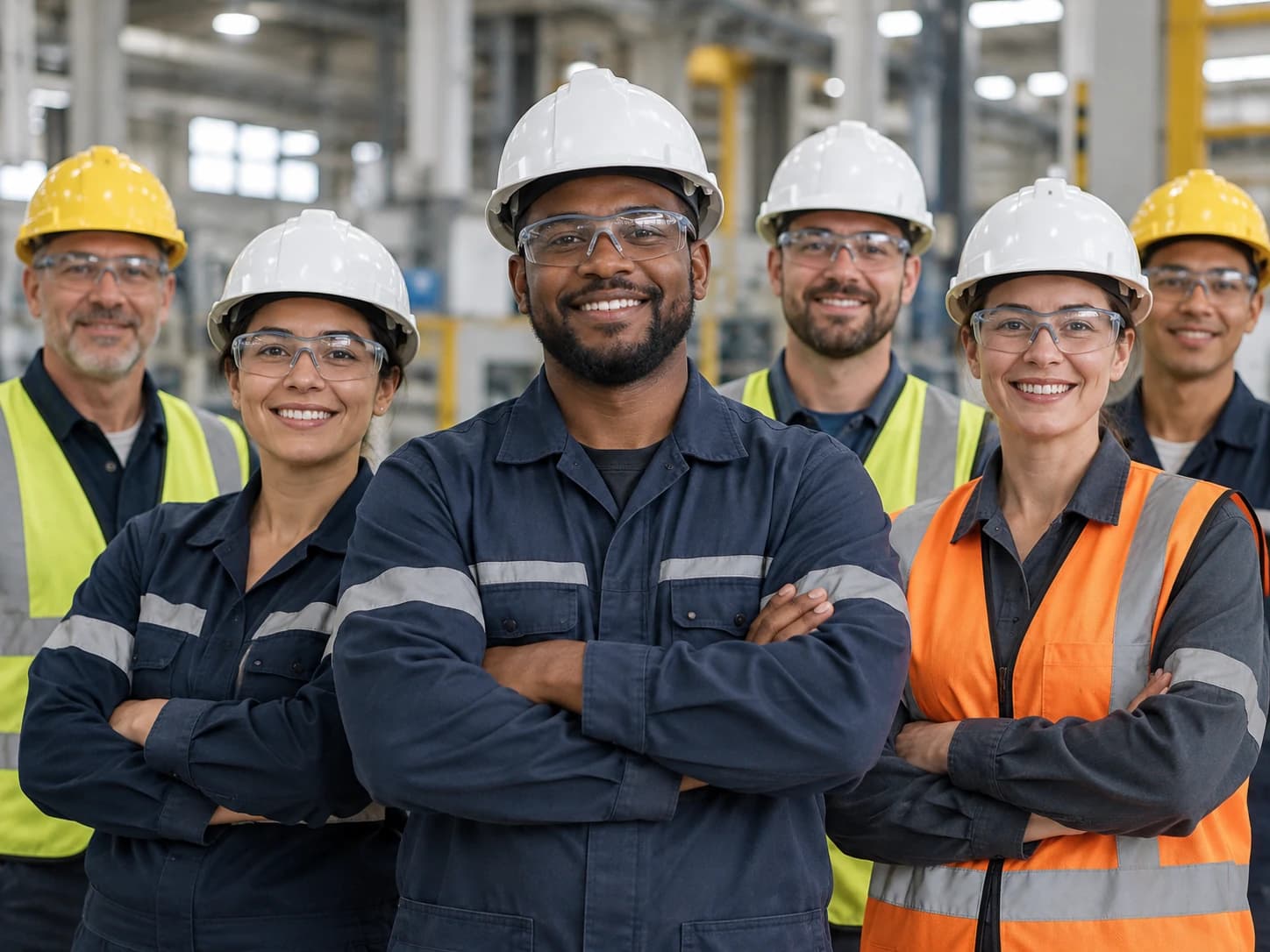 Equipe de operação reunida em uma fábrica, fotografia ilustrativa